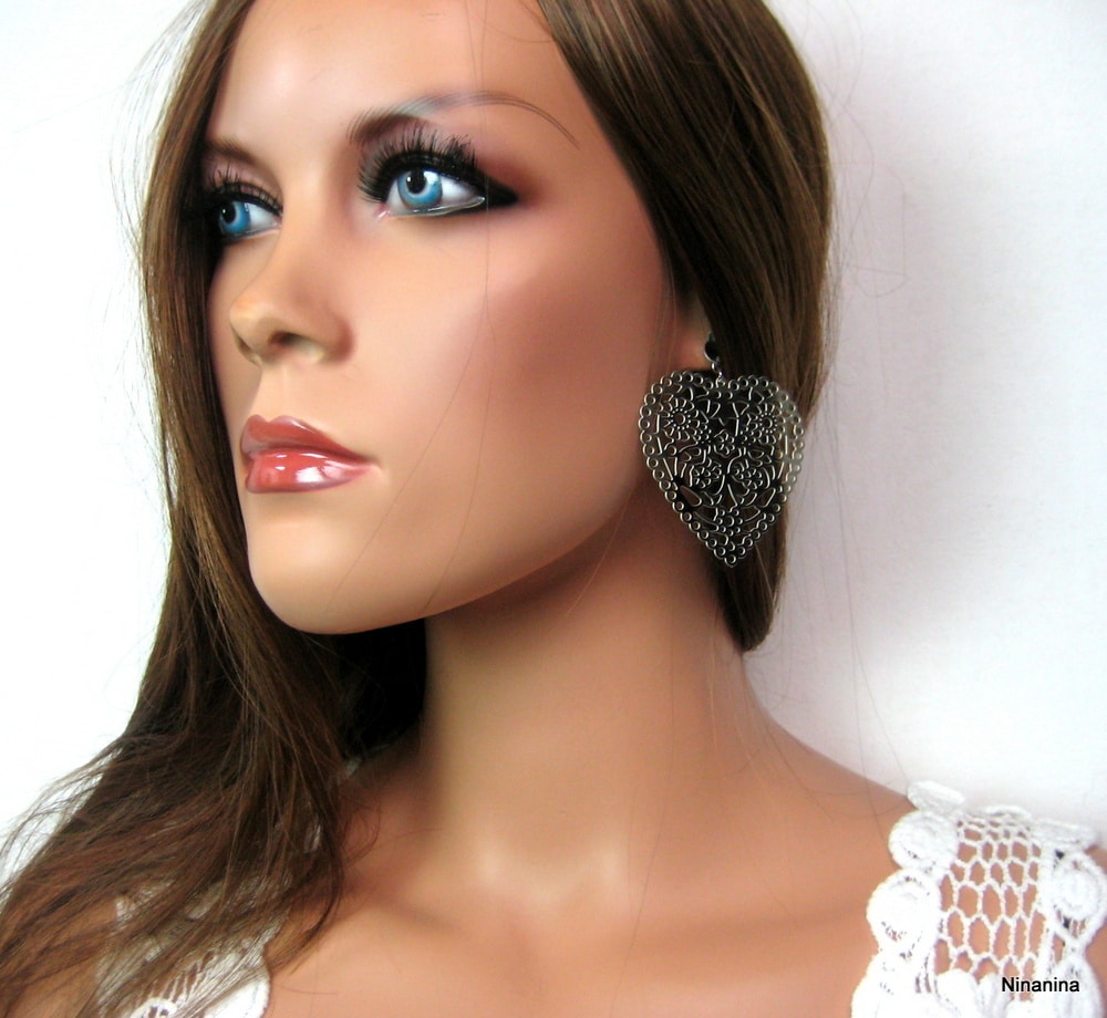 Boucles d’oreilles coeur acier inoxydable – Image 9