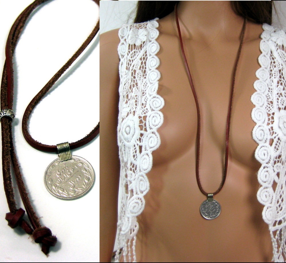 Collier cordon cuir pièce tribale – Image 3