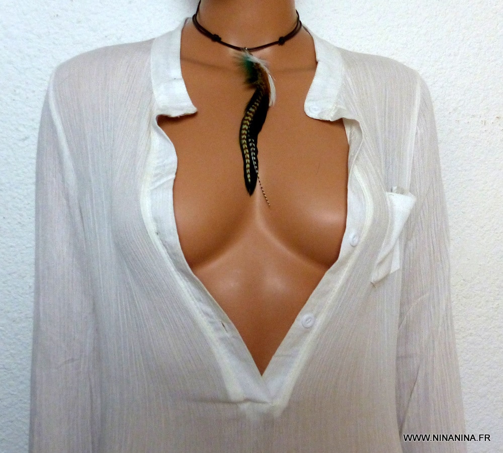 Collier plumes longues cordon cuir réglable – Image 8