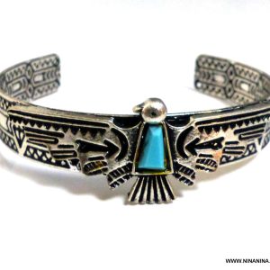 Thunderbird bracelet Manchette argenté et turquoise