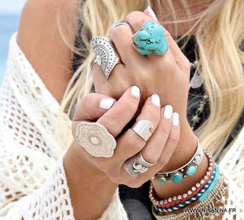 Bague boheme assymétrique bleu turquoise reglable – Image 5