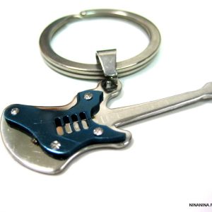 Porte clé homme guitare bleue Acier inoxydable