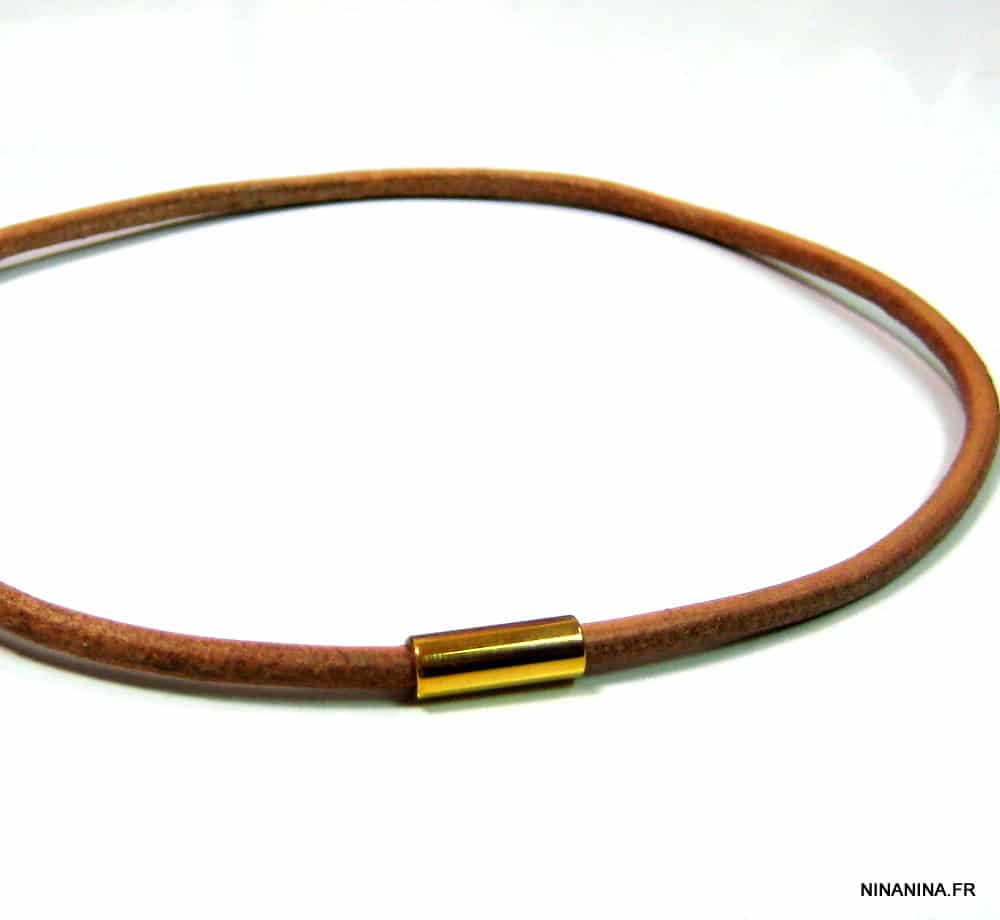 Collier homme cuir fermoir Acier inoxydable doré – Image 7