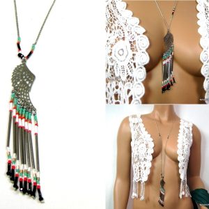 Collier long Acier inoxydable rocailles mutlicolores