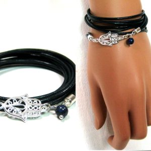 Bracelet  Argent 925 massif lapis lazzuli main de fatma