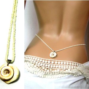 Chaine avec coquillage pour la taille rocailles blanches