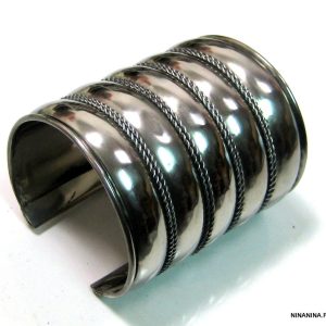 Bracelet indien femme manchette large métal argenté