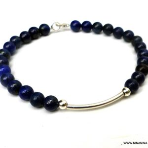 Bracelet perles pierres fines Lapis Lazuli argent