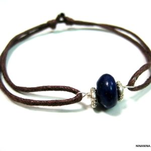 Bracelet cordon Lapis Lazuli bleu Et Argent 925