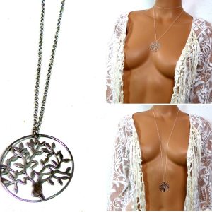 Sautoir Arbre De Vie Argent 925 Massif Femme 90 cm