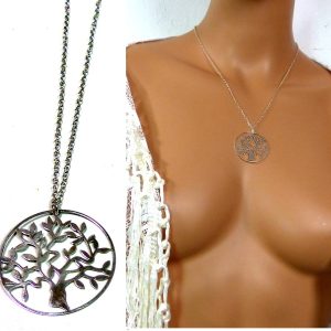 Collier arbre de vie Argent 925 chaine maille forçat