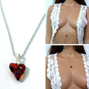Collier Swarovski coeur rouge femme Argent massif