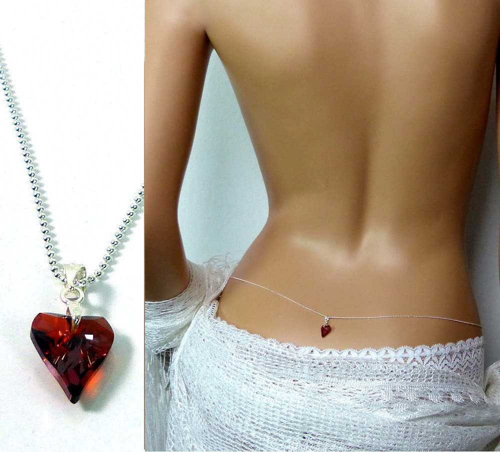 Chaine de taille Argent pendentif coeur Swarovski rouge – Image 3