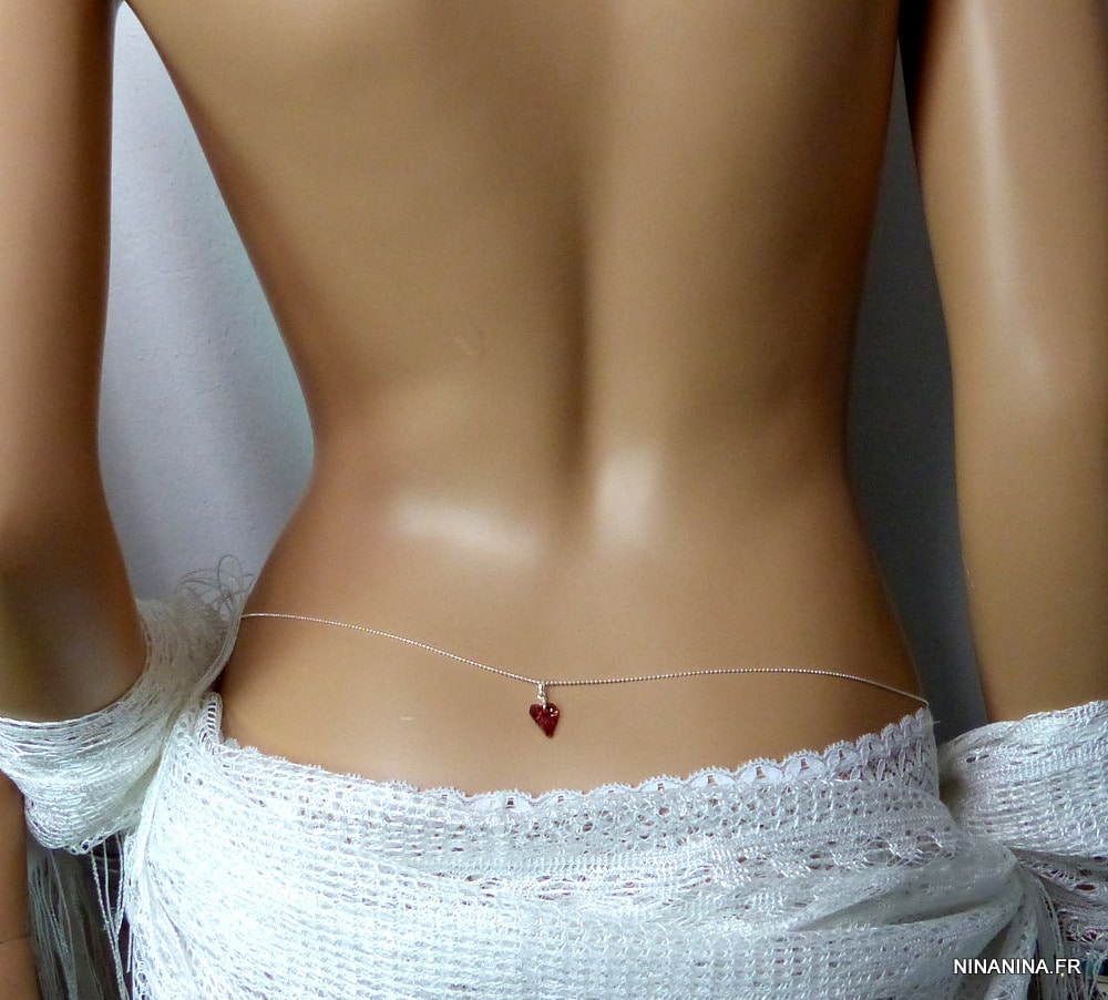 Chaine de taille Argent pendentif coeur Swarovski rouge – Image 7