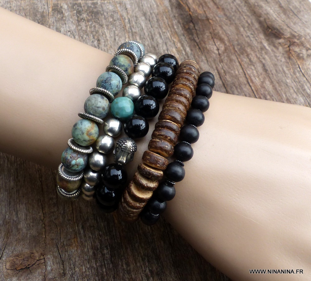 Bracelet boudha perles noires brillantes en onyx – Image 5
