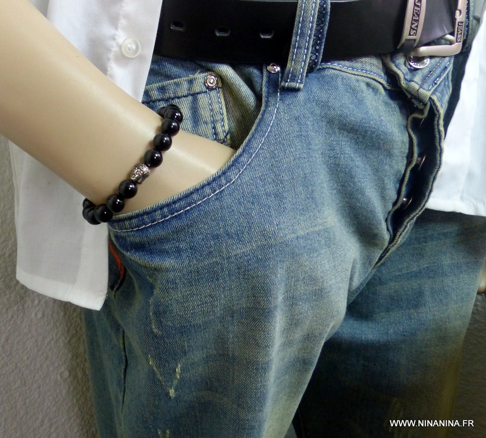 Bracelet boudha perles noires brillantes en onyx – Image 8