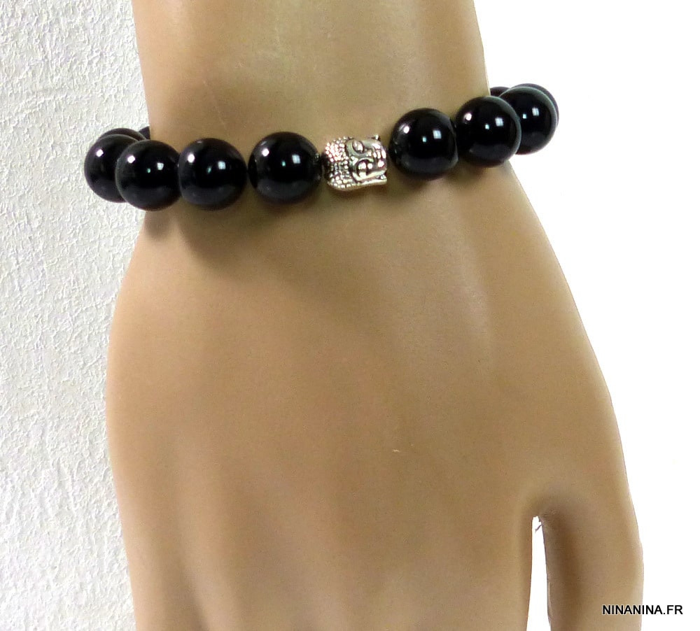 Bracelet boudha perles noires brillantes en onyx – Image 7