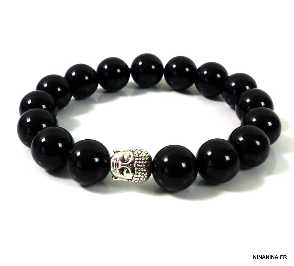 Bracelet boudha perles noires brillantes en onyx – Image 9