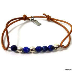 Bracelet cordon Cuir Lapis Lazuli