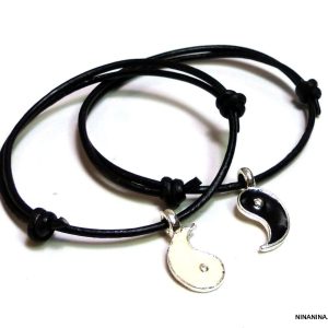Duo de Bracelets cordon cuir Yin Yang