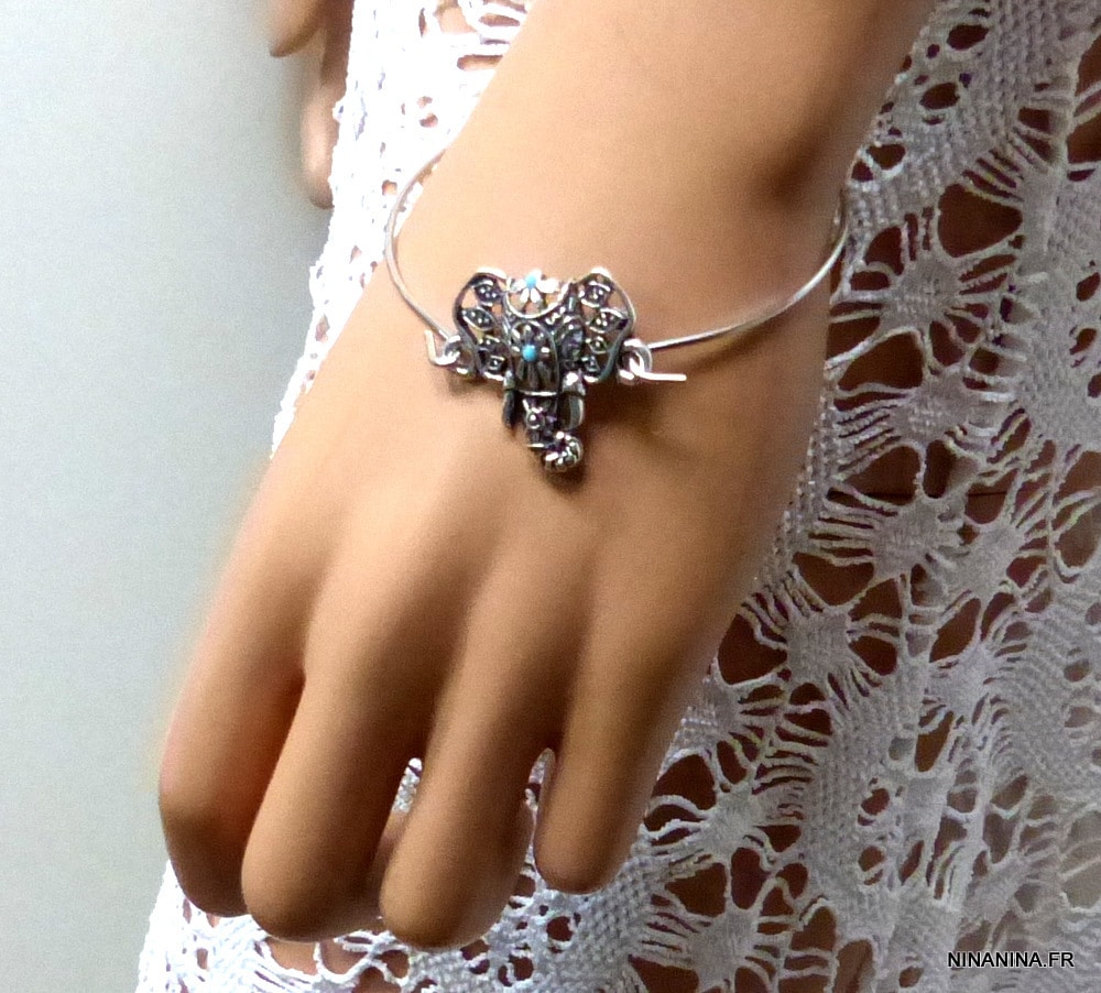 Bracelet bohème éléphant magnésite turquoise – Image 5