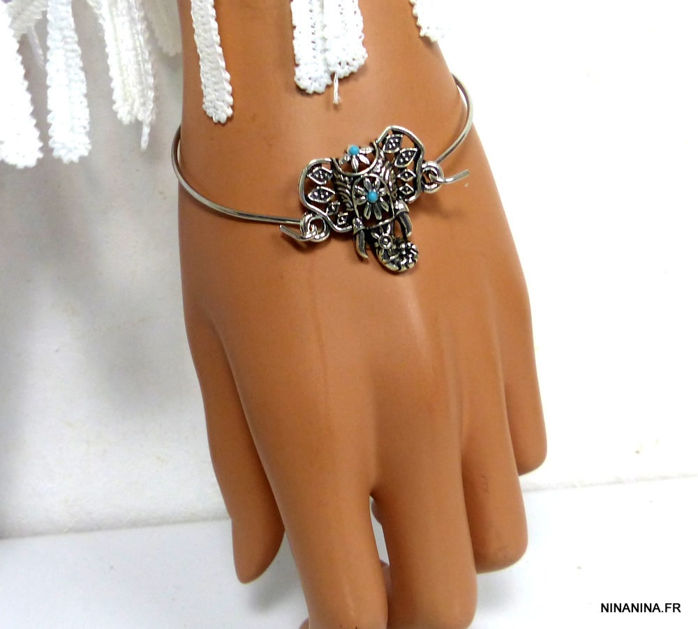 Bracelet bohème éléphant magnésite turquoise – Image 8