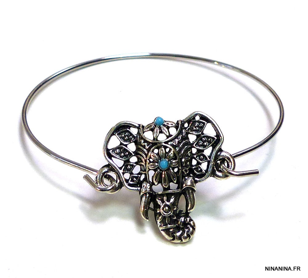 Bracelet bohème éléphant magnésite turquoise – Image 4