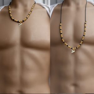 Collier ethnique bois homme pendentif Dent de requin