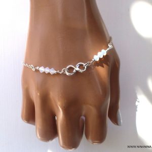 Bracelet infini Swarovski argent 925 massif perles blanches