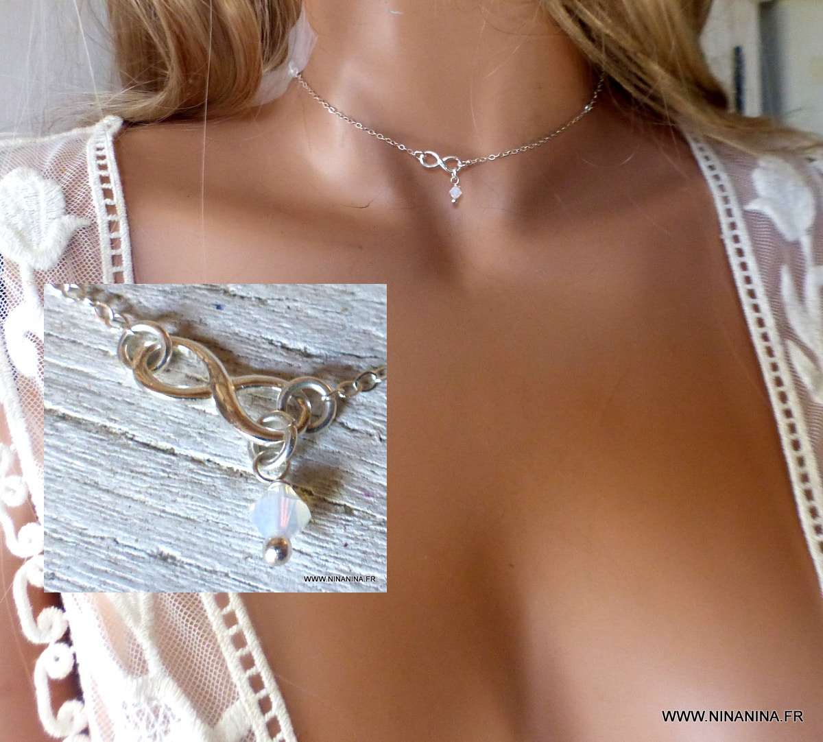 Collier infinity swarovski ras de cou argent 925 – Image 3