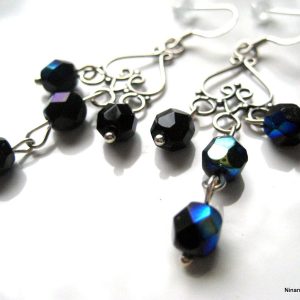 Boucles d&rsquo;oreilles swarovski bleu nuit argent 925