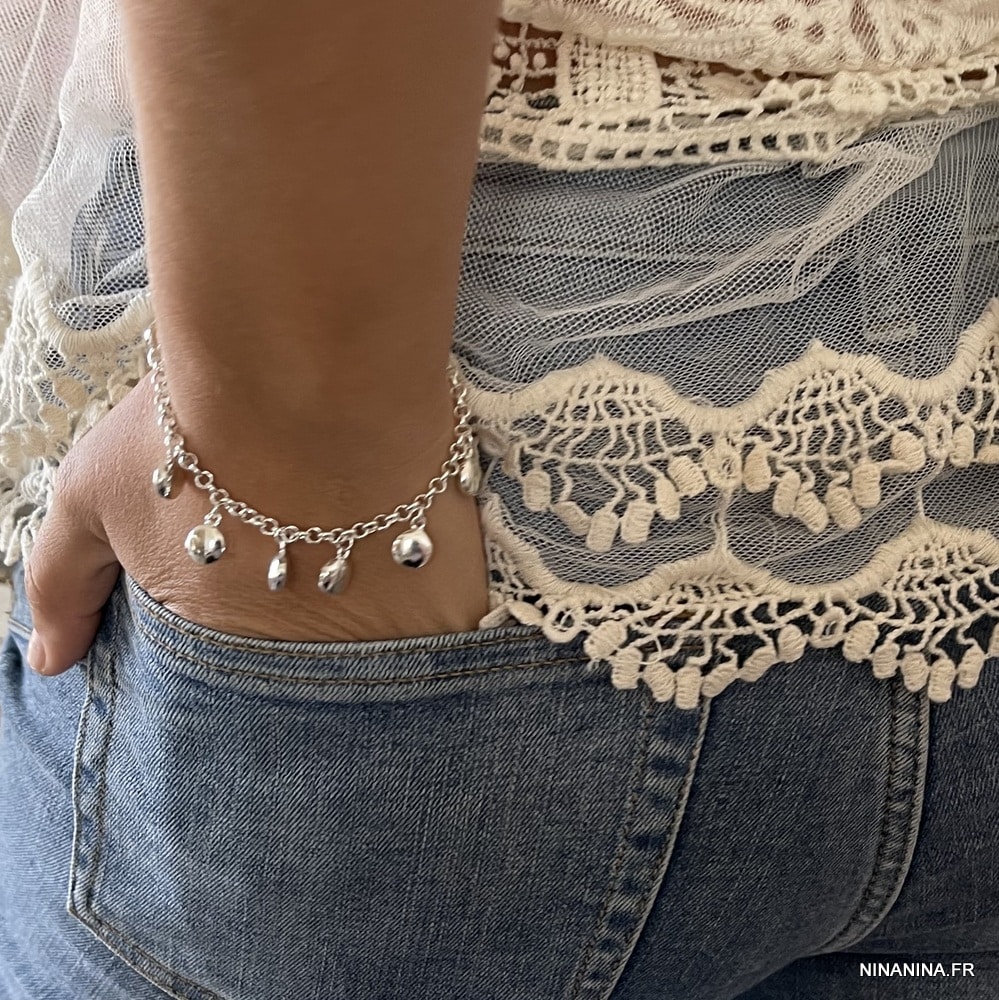 Bracelet Chaîne Femme Plaqué Argent avec Sequins Ronds Plats – Bijou Artisanal Fait Main en France – Image 7