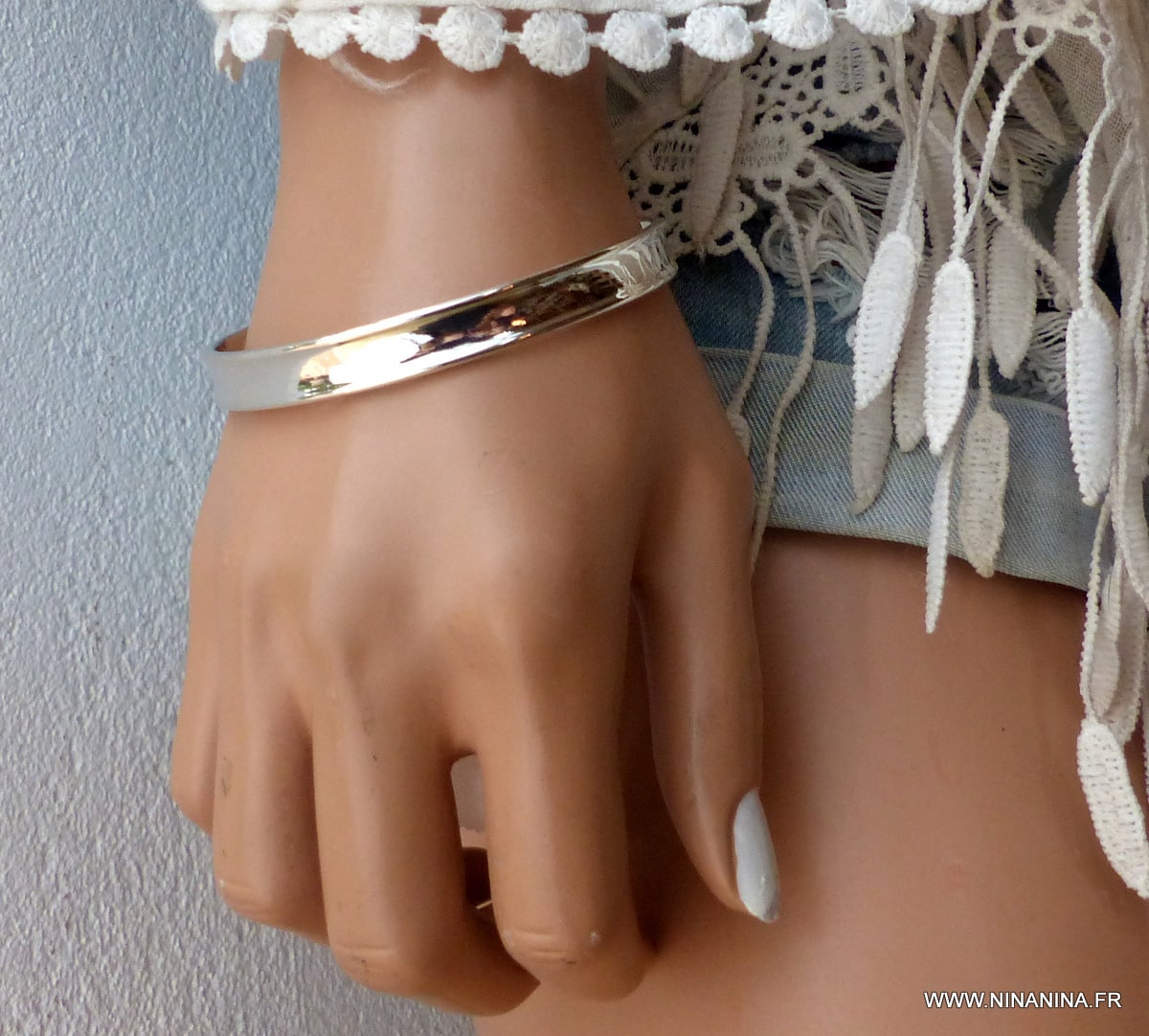 Bracelet jonc femme argent plaquĆ© ouvert 10 mm large ā Image 5