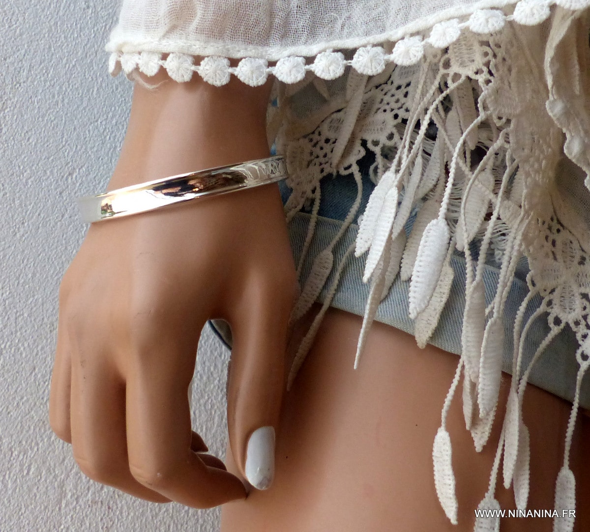 Bracelet jonc femme argent plaquĆ© ouvert 10 mm large ā Image 7