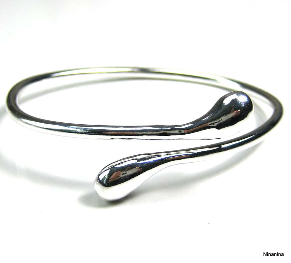 Bracelet Jonc Femme Argent Plaqué Ouvert – Bijou Réglable Avec Extrémités En forme de goutte – Image 8