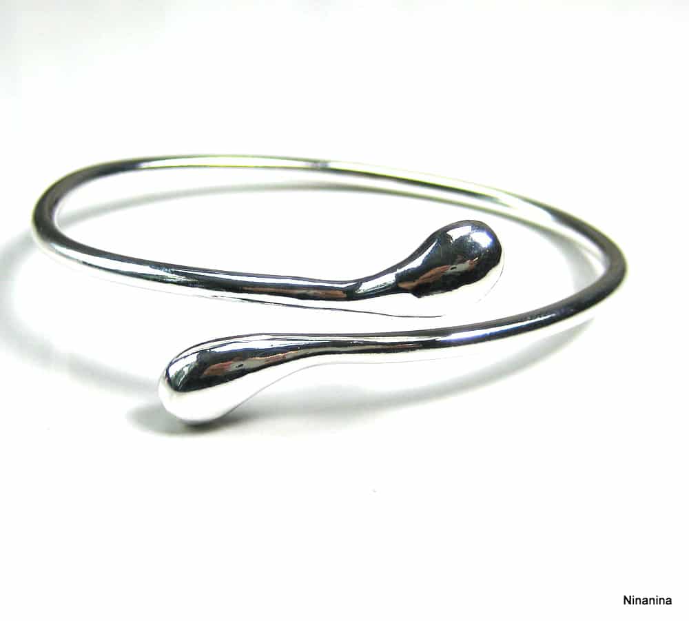 Bracelet Jonc Femme Argent Plaqué Ouvert – Bijou Réglable Avec Extrémités En forme de goutte – Image 6