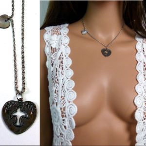 Collier court métal argenté et nacre