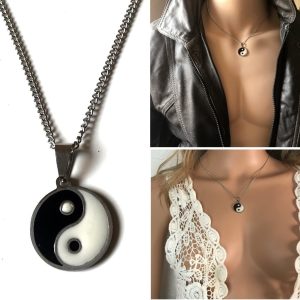 Collier Yin Yang Acier Inoxydable blanc et argenté