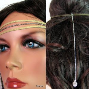 Headband Cuir et métal argenté