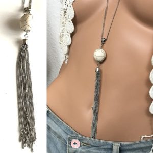 Sautoir pompon bohème Acier inoxydable boule