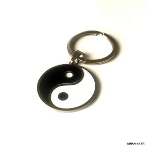 Porte clé yin yang Acier inoxydable émaillé
