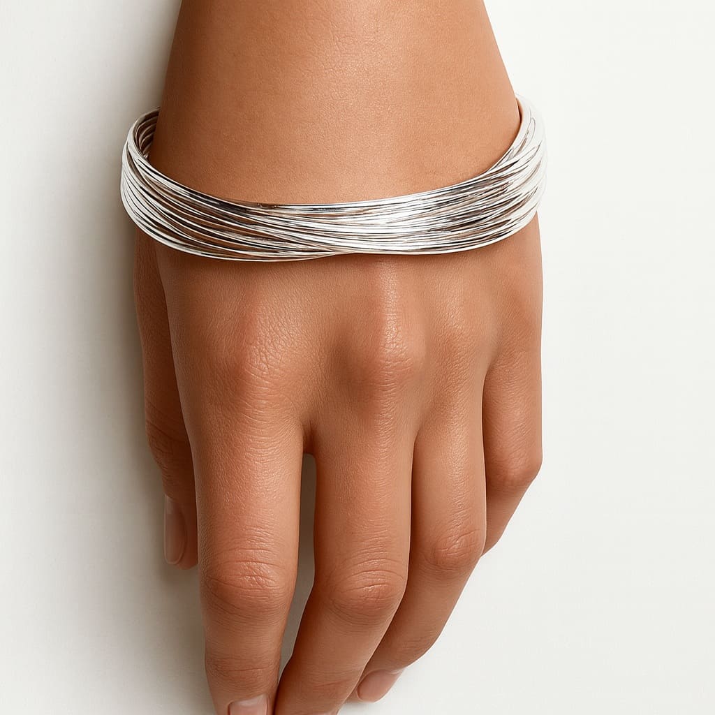 Bracelet Jonc Femme 10 Anneaux Entrelacés en Argent Plaqué – Élégance et Brillance Intemporelle – Image 6