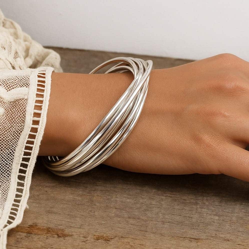 Bracelet Jonc Femme 10 Anneaux Entrelacés en Argent Plaqué – Élégance et Brillance Intemporelle – Image 8