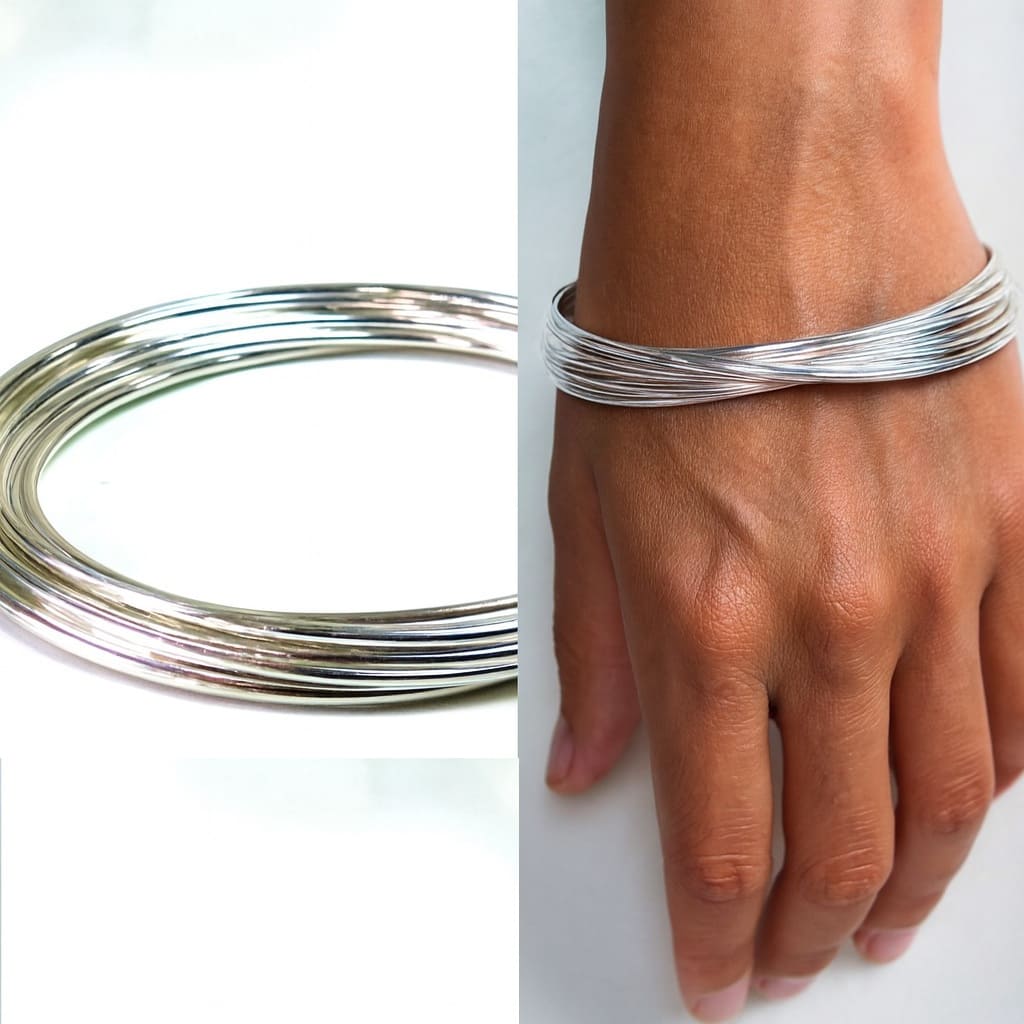 Bracelet Jonc Femme 10 Anneaux Entrelacés en Argent Plaqué – Élégance et Brillance Intemporelle – Image 9