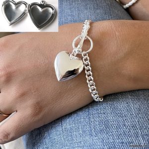 Bracelet porte photo coeur gros maillon plaqué Argent