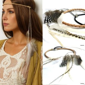 Headband Boheme Chic Cordon Cuir Tressé Et Plumes Naturelles