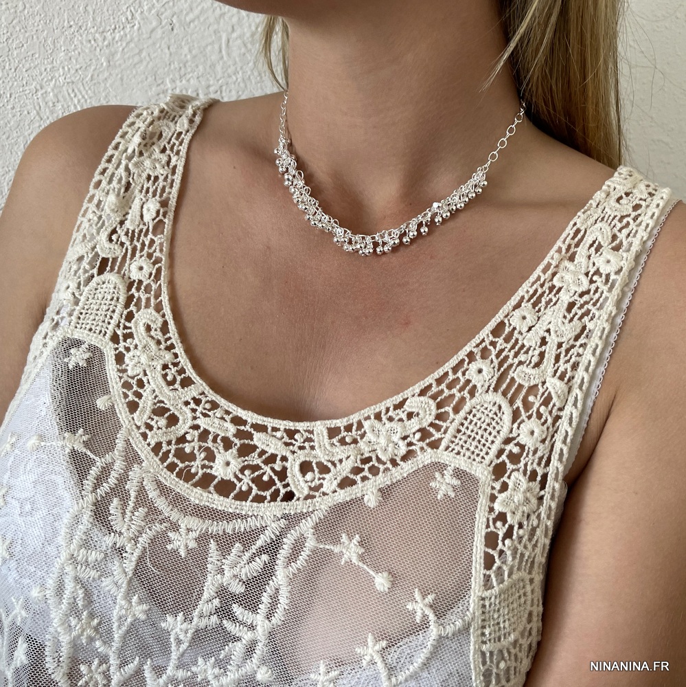 Collier Argent Perles multiples plaquĆ© Argent femme ā Image 4