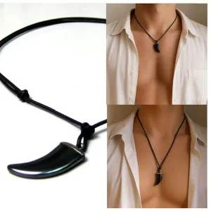 Collier homme pendentif griffe hématite sur cordon cuir réglable par noeud coulissant – Bijou tendance, ajustable et artisanal