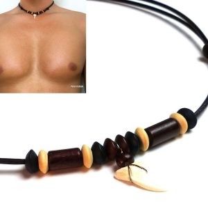 Collier Pendentif Dent de requin véritable sur cordon cuir réglable