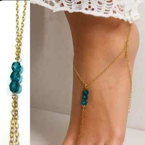 Bracelet de pied Swarovski doré – Chaine de pieds artisanale plaqué or cristal mauve ou bleu zircon